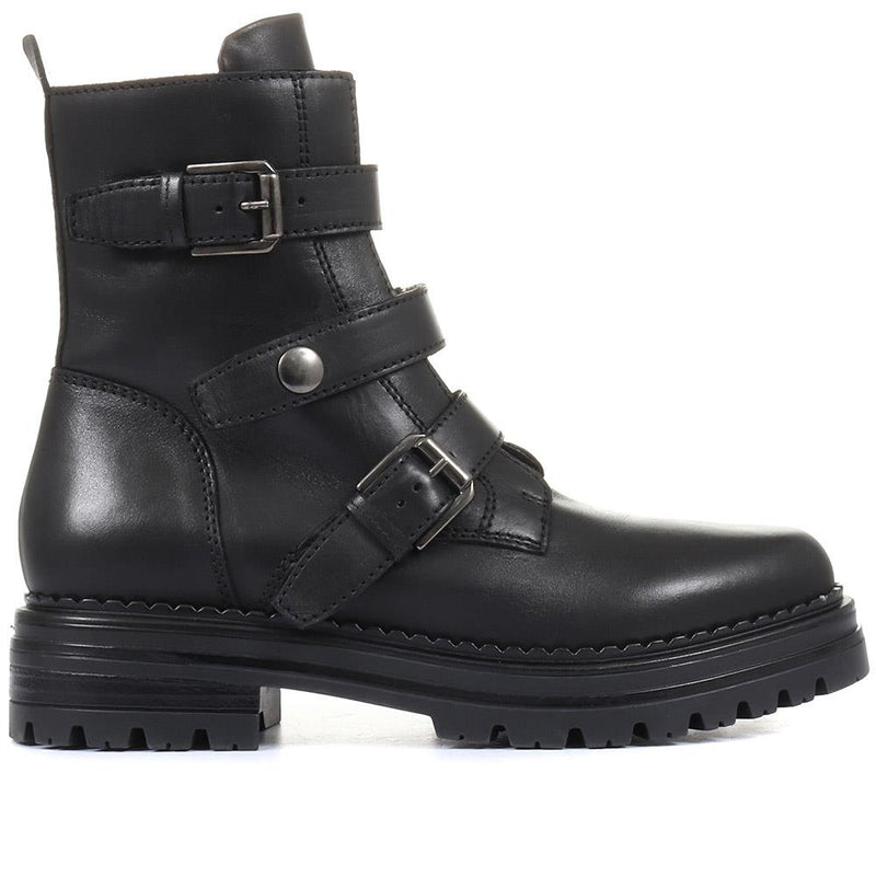 Black triple strap buckle hotsell biker boot